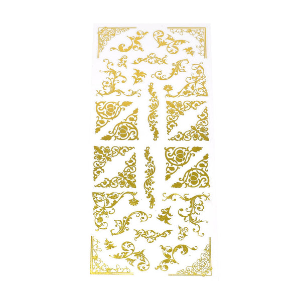Elegant Scroll Swirl Foil Corner Stickers, 32-Piece, Gold