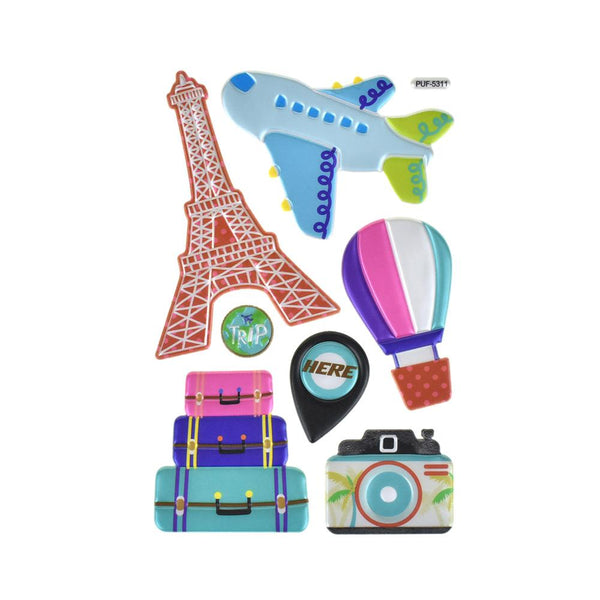 Travel Themed Puffy Embossed Stickers, 7-Piece