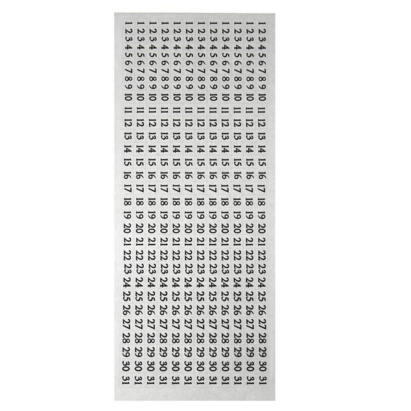 Mini Calendar Number Medley Paper Stickers, Black, 12-Count