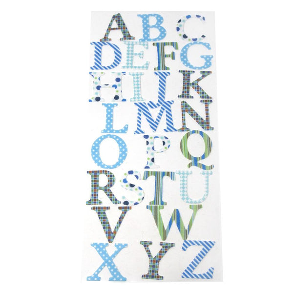 Felt Caps Patterned Roman Letter Stickers, Blue, 26-Piece