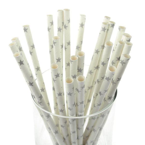 Star Paper Straws, 7-3/4-inch, 25-Piece, Silver/White
