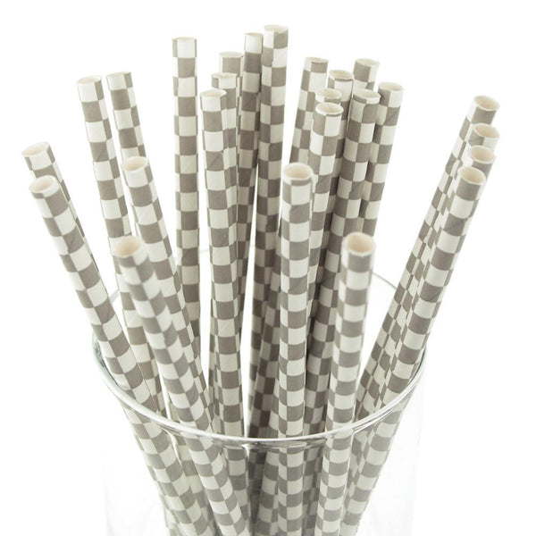 Race Car Checkered Paper Straws, 7-3/4-Inch, 25-Piece, Silver