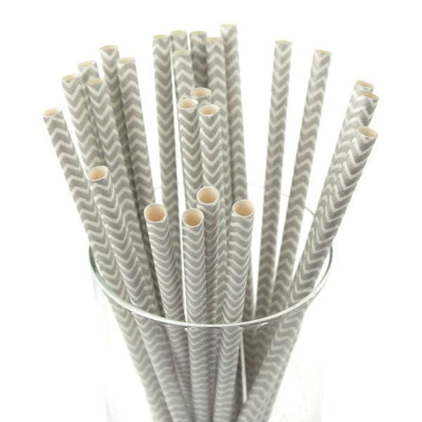 Chevron Paper Straws, 7-3/4-Inch, 25-Piece, Silver