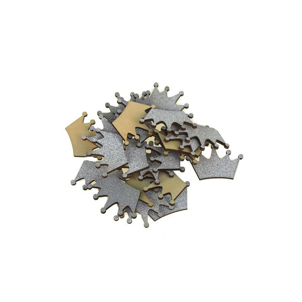 Royal Crown Glitter Wood Favors, 1-1/2-Inch, Silver, 25-Piece
