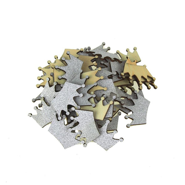 Royal Crown Glitter Wood Favors, 1-1/2-Inch, Silver, 50-Piece