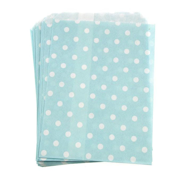 Small Dots Paper Treat Bags, 7-inch, 25-Piece, Light Blue
