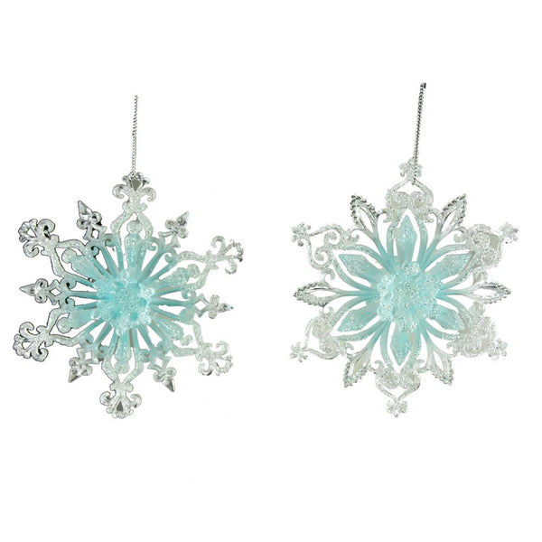 Acrylic Icy Blue Snowflake Christmas Ornament, 5-Inch, 2-Piece