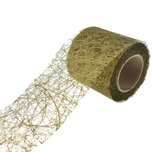 Rustic Faux Sisal Web Ribbon, Metallic Gold, 2-1/2-Inch, 10-Yard