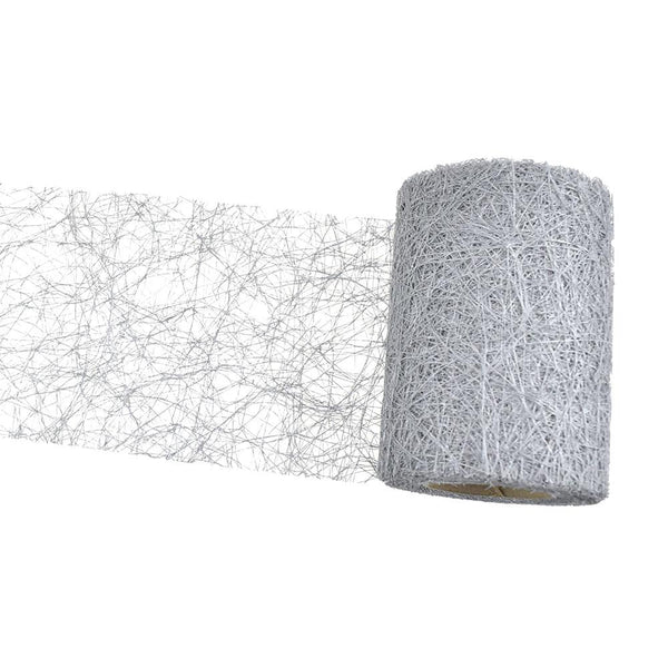 Rustic Faux Sisal Web Ribbon, Metallic Silver, 4-Inch, 10-Yard