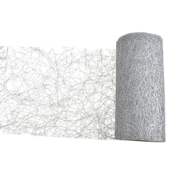 Rustic Faux Sisal Web Ribbon, Metallic Silver, 6-Inch, 10-Yard