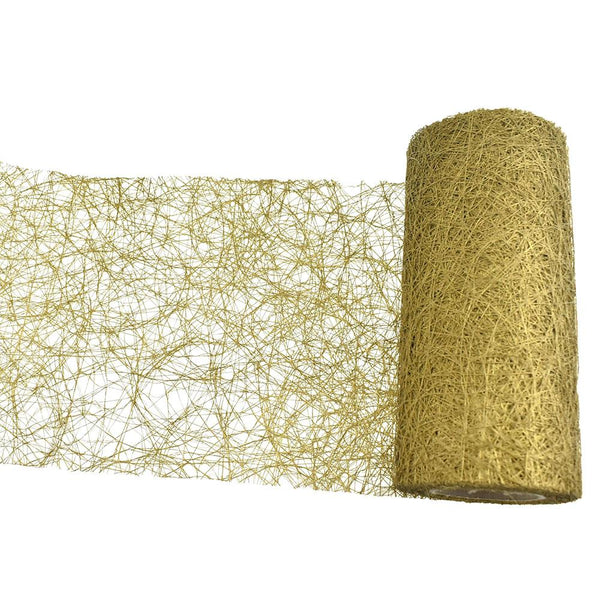 Rustic Faux Sisal Web Ribbon, Metallic Gold, 6-Inch, 10-Yard