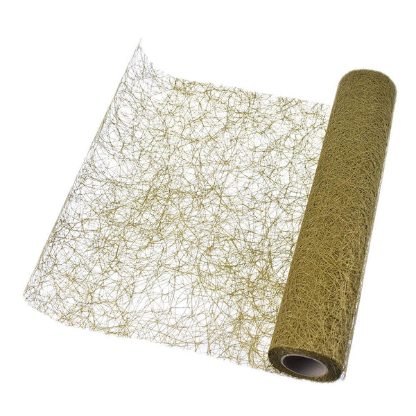 Rustic Faux Sisal Web Ribbon, Metallic Gold, 14-Inch, 10-Yard