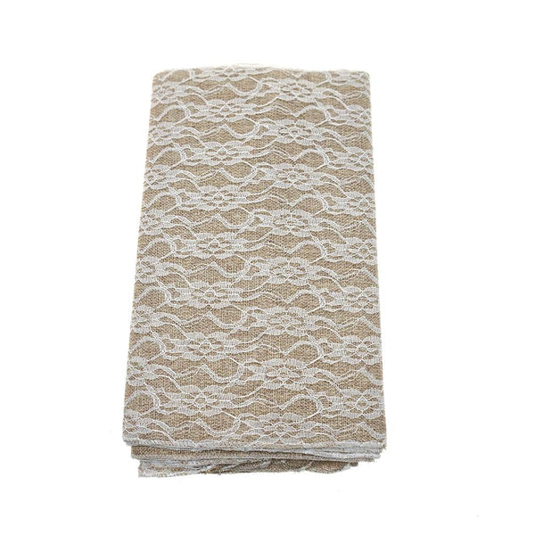 Faux Jute Table Runner with Lace, Natural/White, 14-Inch x 72-Inch