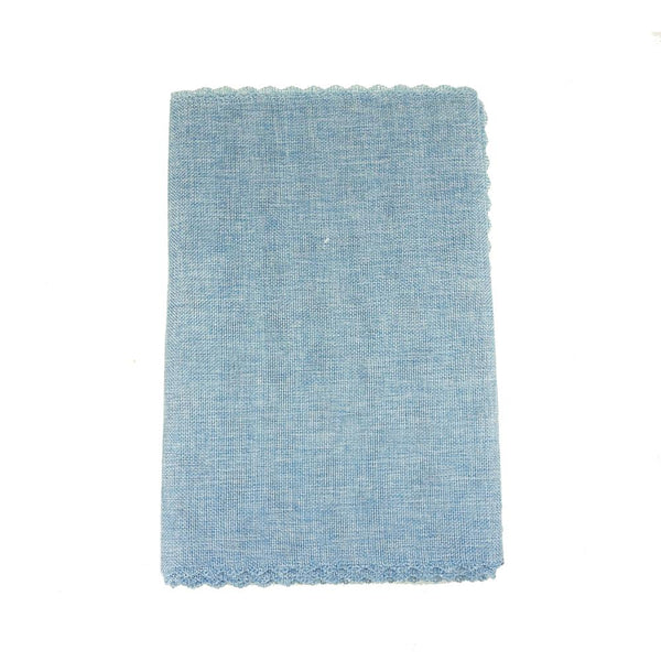 Faux Jute Table Runner with Picot Lace Edge, Light Blue, 14-Inch x 72-Inch