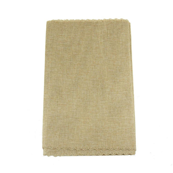 Faux Jute Table Runner with Picot Lace Edge, Sand, 14-Inch x 72-Inch