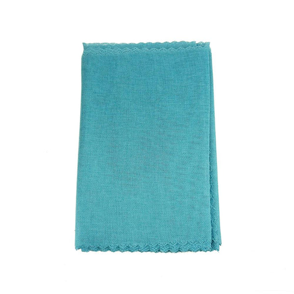 Faux Jute Table Runner with Picot Lace Edge, Teal, 14-Inch x 72-Inch