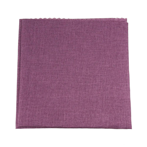 Faux Jute Square Table Topper with Picot Lace Edge, Eggplant, 56-Inch