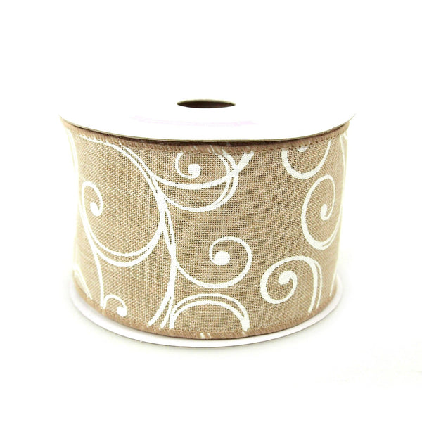 Stylish Swirl Canvas Ribbon, 2-1/2-inch, 10-yard, Toffee