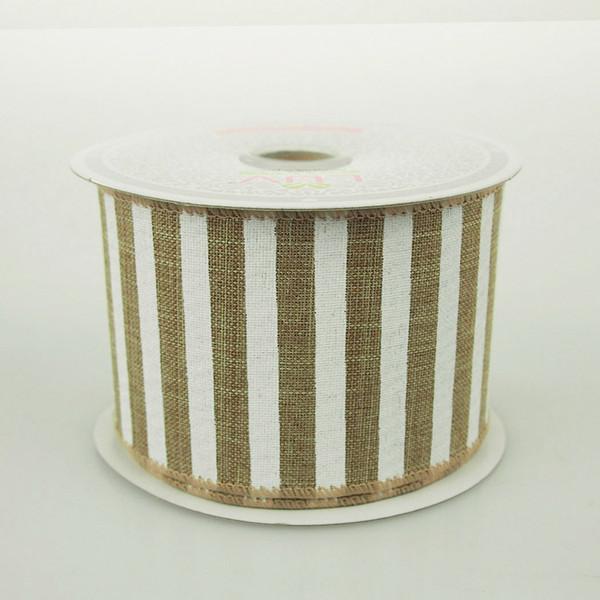 White Bold Lines Canvas Ribbon, 2-1/2-Inch, 10 Yards, Toffee