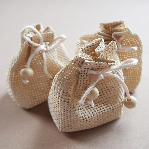 Drawstring Bag Woven Straw Favor Pouches, 2-3/4-inch, 12-Piece, Natural