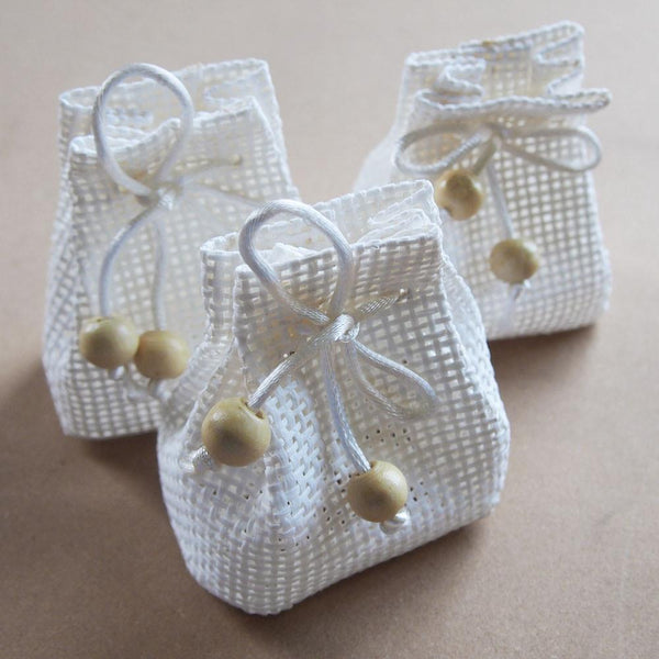 Drawstring Bag Woven Straw Favor Pouches, 2-3/4-inch, 12-Piece, White