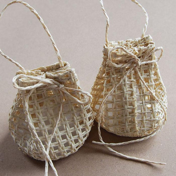 Net Sack Bag Woven Straw Favor Pouches, 2-3/4-inch, 12-Piece, Natural
