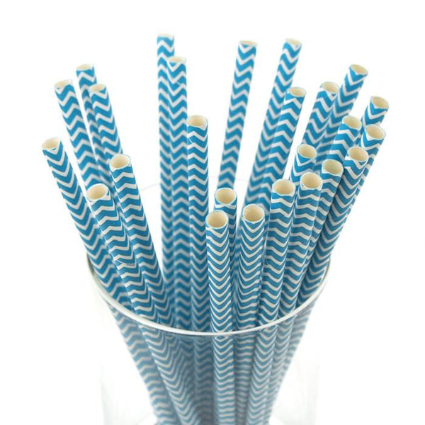 Chevron Paper Straws, 7-3/4-Inch, 25-Piece, Turquoise