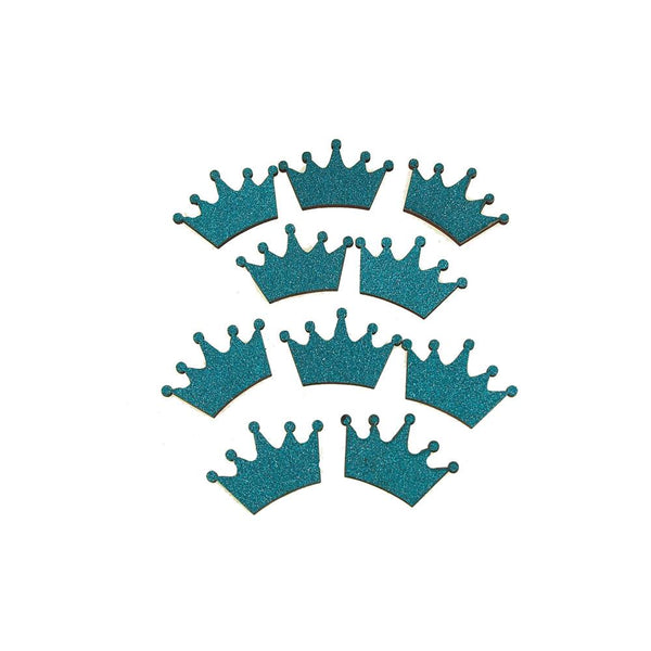 Royal Crown Glitter Wood Favors, 1-1/2-Inch, Turquoise, 10-Piece