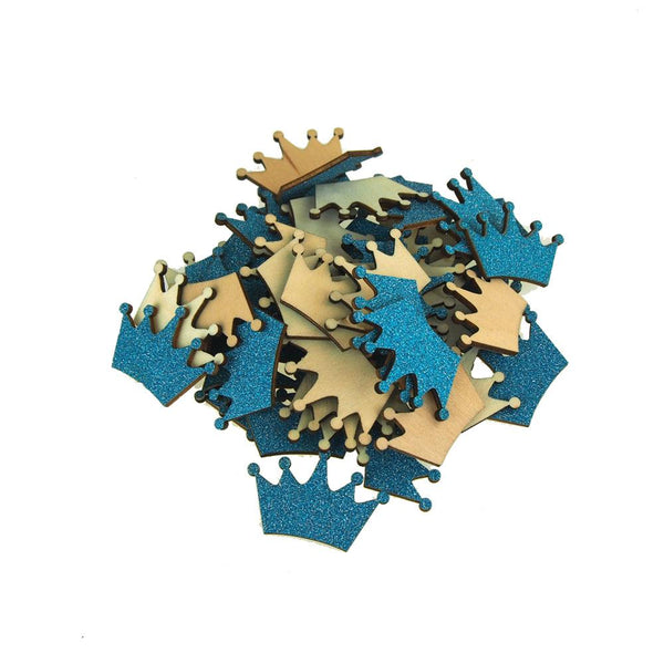 Royal Crown Glitter Wood Favors, 1-1/2-Inch, Turquoise, 50-Piece