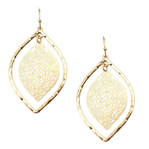 Leaf Design Filigree Earrings, 1-3/4-Inch