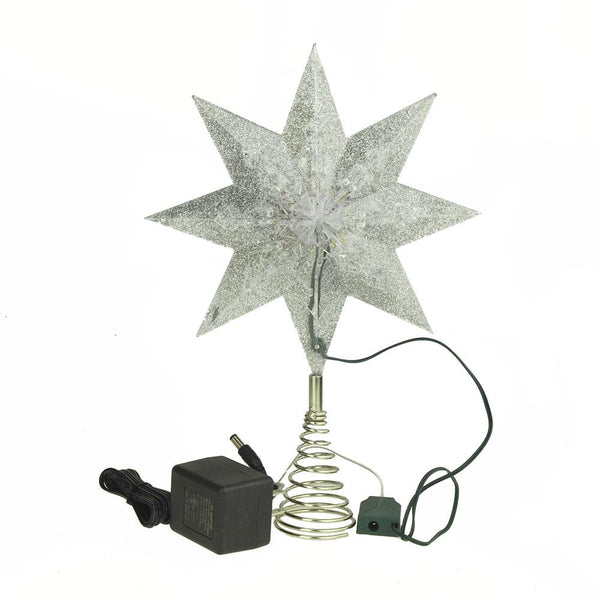 Glitter Star Plastic Christmas Tree Topper Light, Silver, 11-1/2-Inch