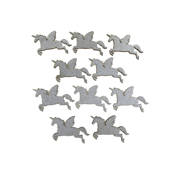 Unicorn Glitter Wood Favors, 2-1/4-Inch, Silver, 10-Piece