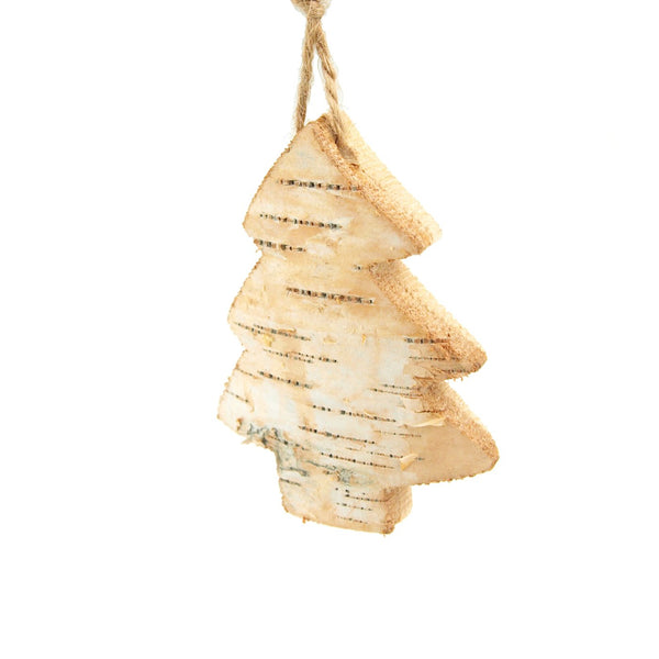 Wooden Tree with Birch Christmas Ornament, Natural, 4-Inch