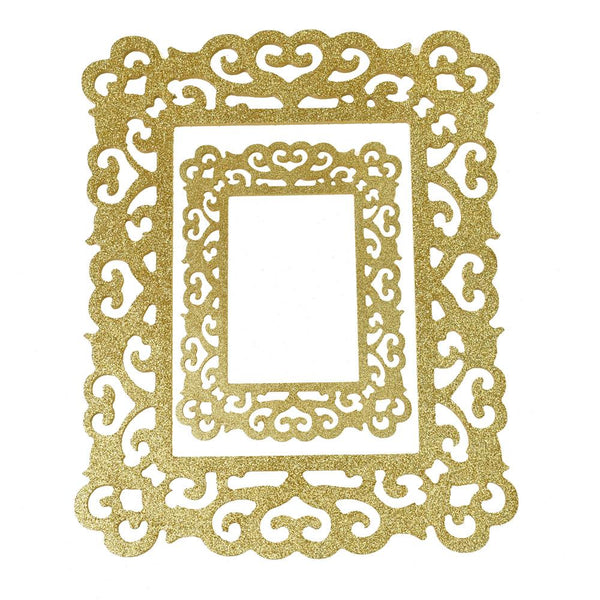 Glitter Antique Style Wooden Rectangle Frame Set, Gold, Assorted Sizes, 2-Piece