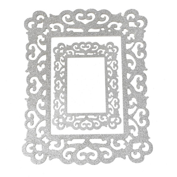 Glitter Antique Style Wooden Rectangle Frame Set, Silver, Assorted Sizes, 2-Piece