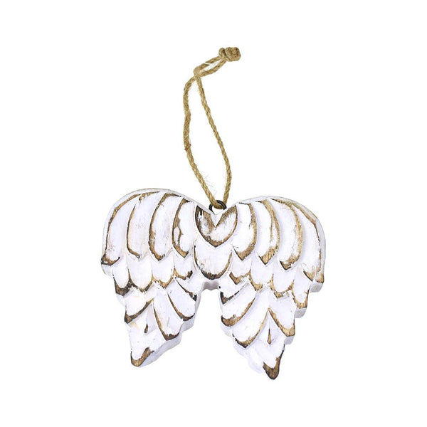 Wooden Wings Christmas Ornament, White Wash, 4-1/2-Inch
