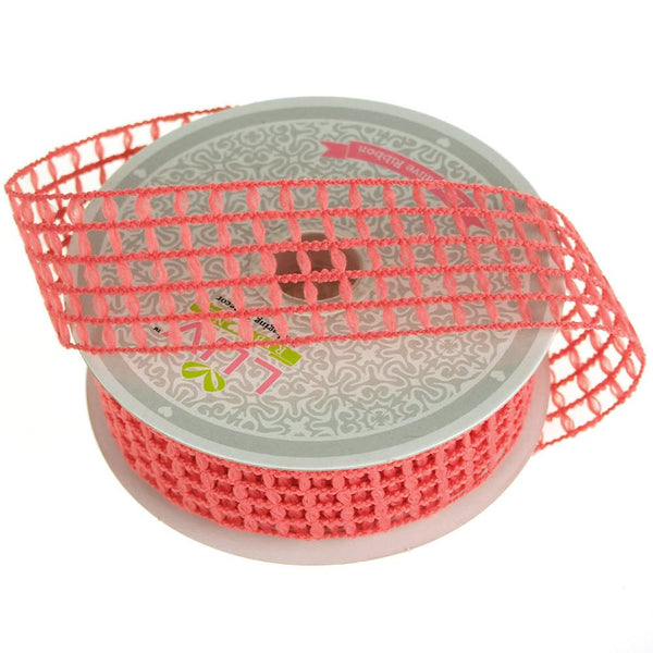 Braided Net Mesh Ribbon, 1-1/2-Inch, 10 Yards, Coral
