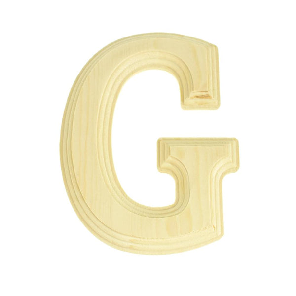 Pine Wood Beveled Wooden Letter G, Natural, 5-13/16-Inch