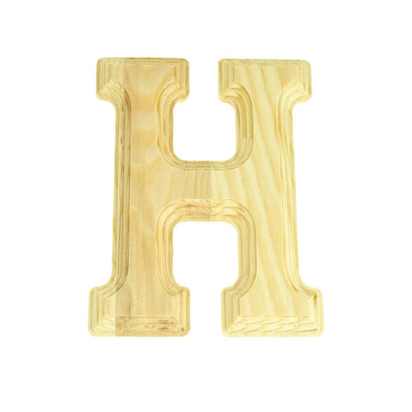 Pine Wood Beveled Wooden Letter H, Natural, 5-13/16-Inch