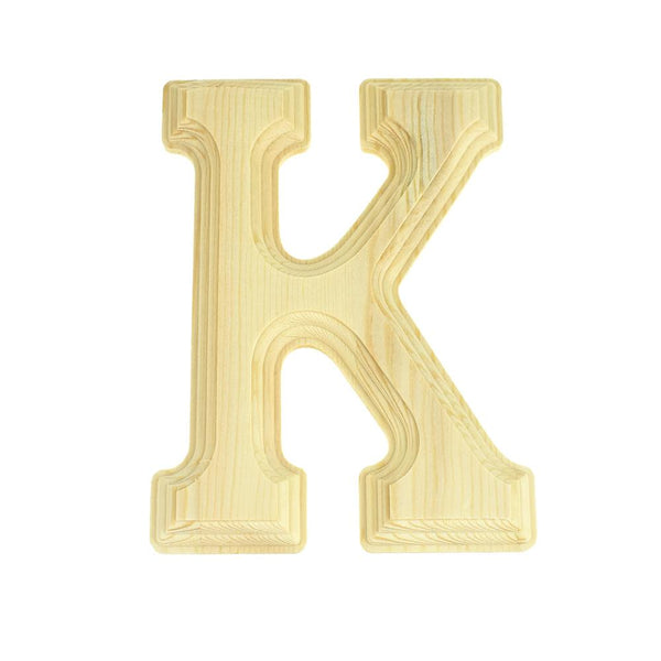 Pine Wood Beveled Wooden Letter K, Natural, 5-13/16-Inch