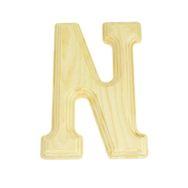 Pine Wood Beveled Wooden Letter N, Natural, 5-13/16-Inch