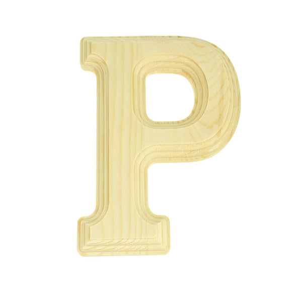 Pine Wood Beveled Wooden Letter P, Natural, 5-13/16-Inch