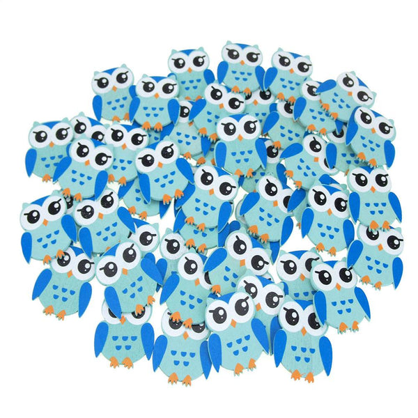 Small Owl Animal Wooden Baby Favors, 1-1/4-Inch, 50-Piece, Blue