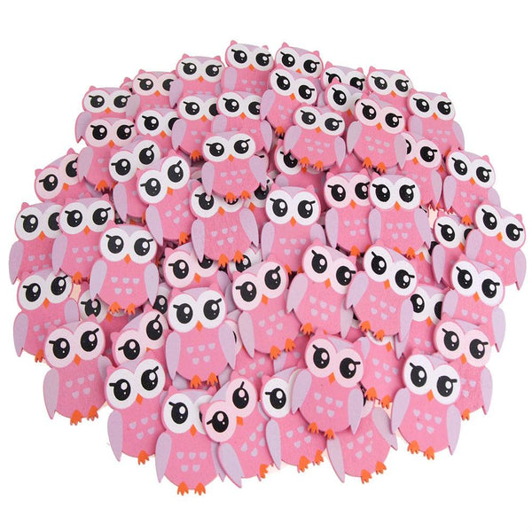 Small Owl Animal Wooden Baby Favors, 1-1/4-Inch, 100-Piece, Pink