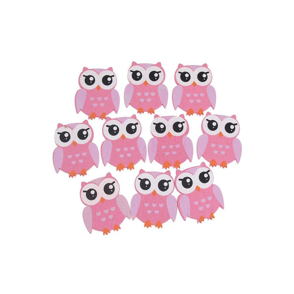 Small Owl Animal Wooden Baby Favors, 1-1/4-Inch, 10-Piece, Pink