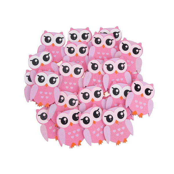 Small Owl Animal Wooden Baby Favors, 1-1/4-Inch, 25-Piece, Pink