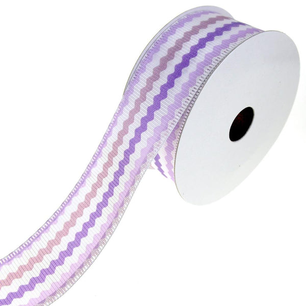 Colorful Ric Rac Printed Wired Ribbon, Purple, 1-1/2-Inch, 10-Yard