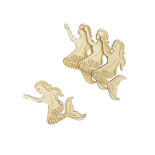 Mermaid Laser-Cut Wood Shapes, Natural, 2-Inch, 12-Count