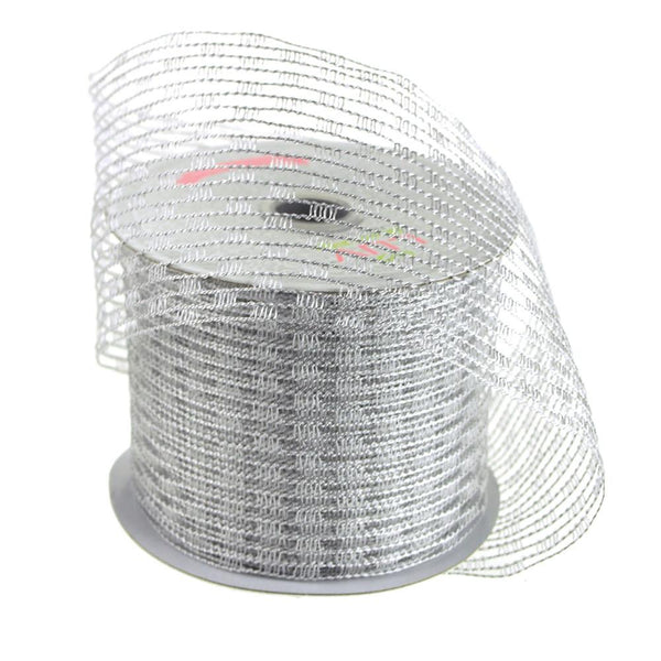 Stretch Netting Wired Mesh Ribbon, 2-1/2-Inch, 10 Yards, Silver