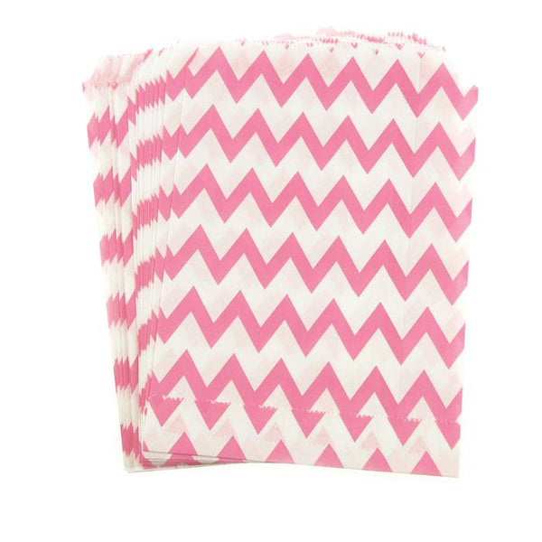 Chevron Paper Treat Bags, 7-Inch, 25-Piece, Hot Pink